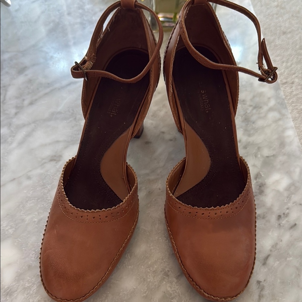 Brown Leather Ankle Strap Heels